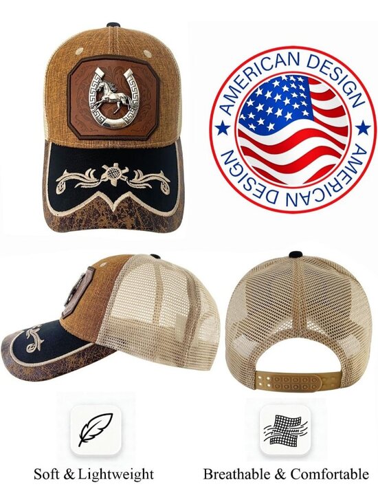 Unisex Brown 2 Western Trucker Hat Vintage Cowboy Country Cute Baseball Cap main image 6